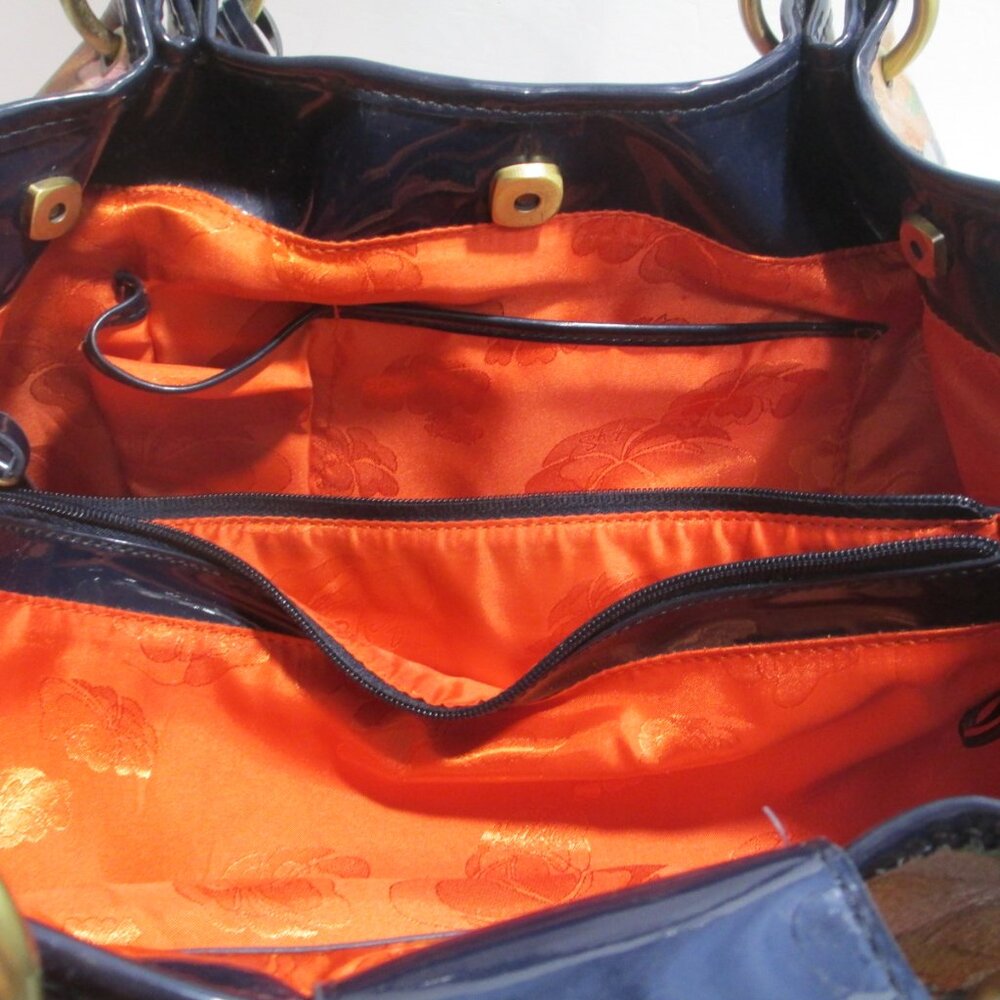 VTG Sharif Originals Floral Patent Leather Handbag Shoulder Bag Purse 14x9x6 - Picture 8 of 13